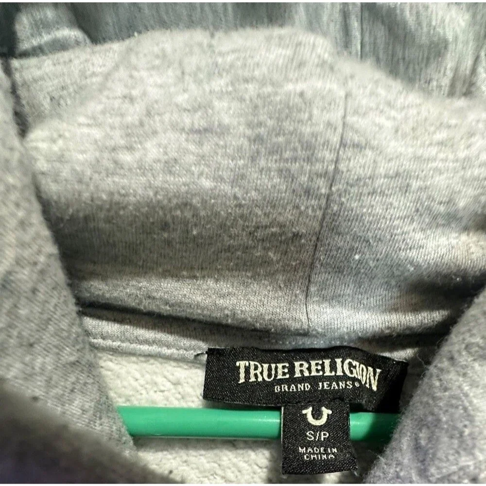 True Religion Pullover Hoodie Mens Size SP Gray Buddah Back Logo Guitar